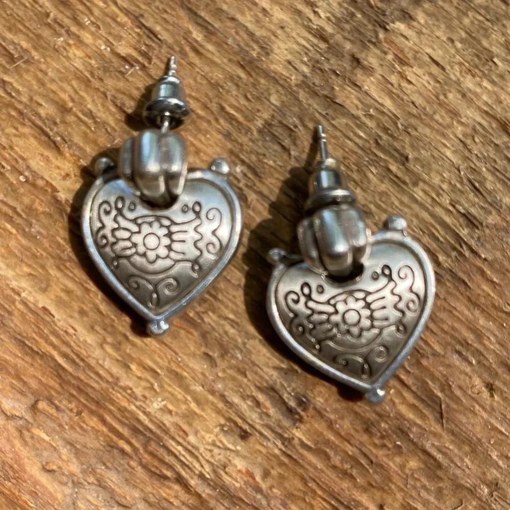 Brighton retired etched heart swivel post‎ earring